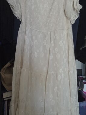 Women’s Maxi Dress in Light Cream - Elegant Tiered Design